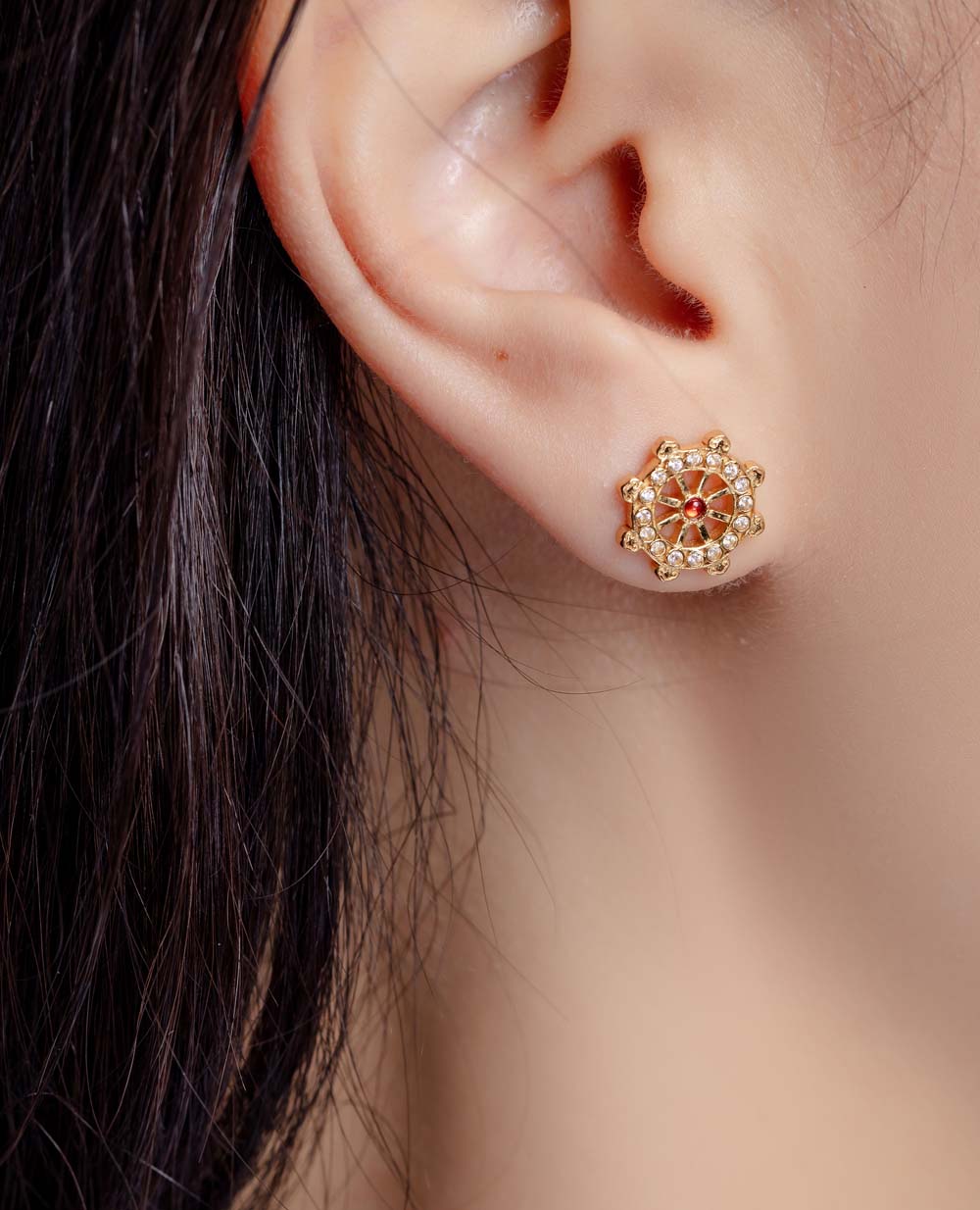 金輪寶925銀鍍18K金鑲3A級鋯石耳環套装