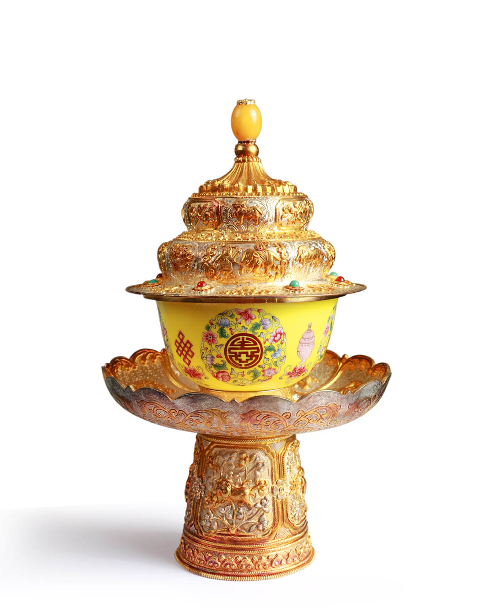 班禪額爾德尼定制鎏金法器| 黃金錾刻祥瑞浮雕 藏傳佛教藝術典藏